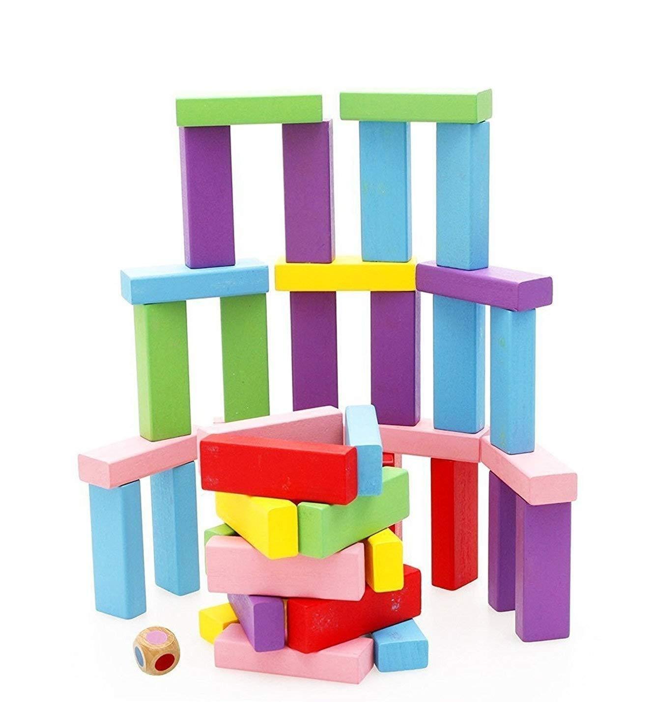 3902 Wooden Blocks, Colorful Wooden Tumbling Tower, Stacking and Balancing Block Toys with Dices for Kids & Adults (54 Pcs) - SkyShopy 3902 Wooden Blocks, Colorful Wooden Tumbling Tower, Stacking and Balancing Block Toys with Dices for Kids & Adults (54 Pcs) - SkyShopy